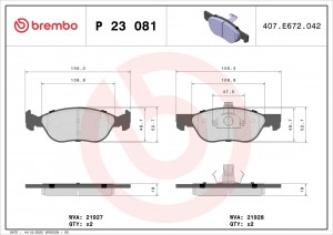 Комплект тормозных колодок, диско P23081 BREMBO