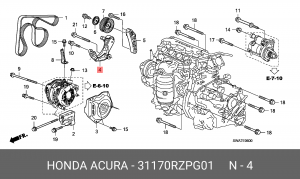 Натяжитель ремня приводного в сборе 31170-RZP-G01 HONDA