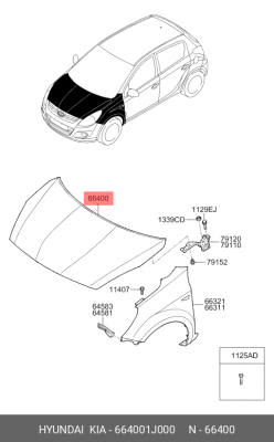 Капот 664001J000 HYUNDAI KIA