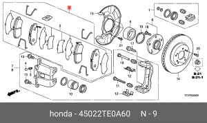 Колодки тормозные дисковые 45022TE0A60 HONDA