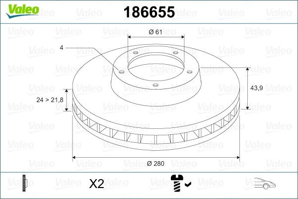 Тормозной диск 186655 VALEO PHC