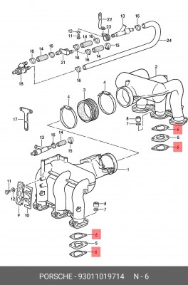 Прокладка, впускной коллектор 93011019714 PORSCHE