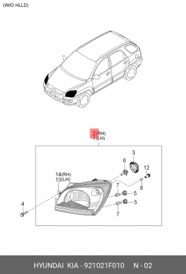 Фара головного света 921021F010 HYUNDAI KIA